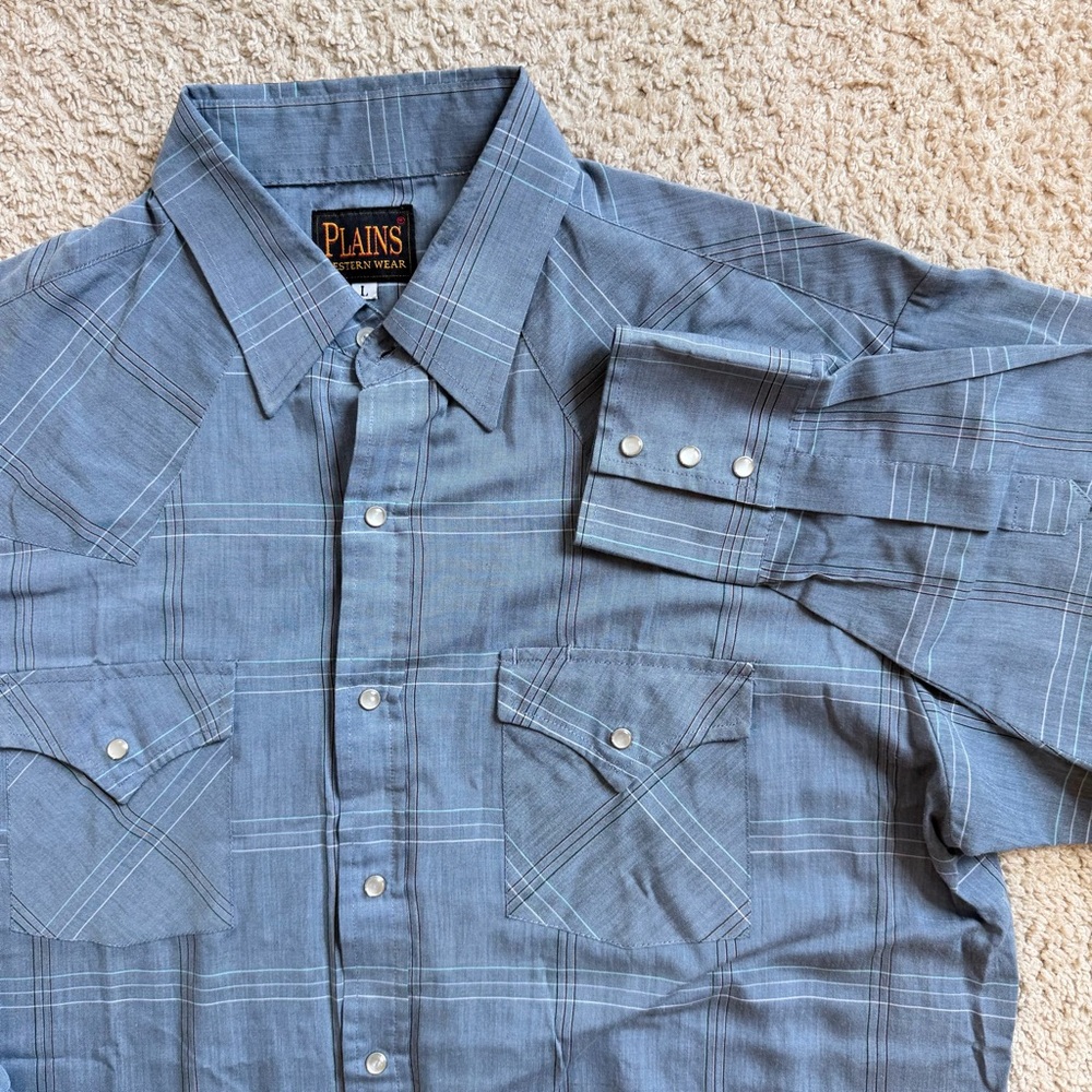 Plains Western Wear Men's Long Sleeve Pearl Snap, Size L